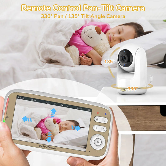 5 Inch Baby Monitor with 3x Zoom & Night Vision PTZ Cam