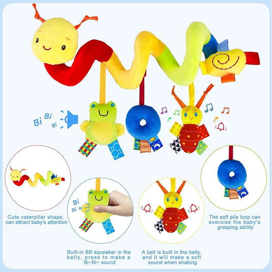 Infant Spiral Car Seat Toys – Plush Sensory Rattle