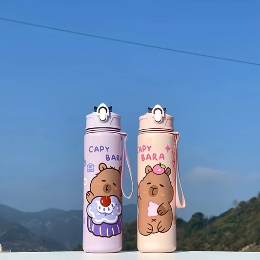 Capybara Straw Water Bottle Large Capacity Insulated Cup