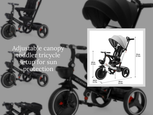 Adjustable canopy toddler tricycle setup for sun protection