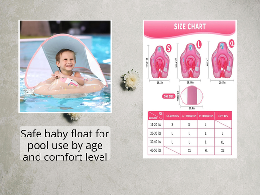 Safe baby float for pool use by age and comfort level