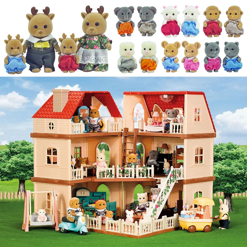 Forest Family Dollhouse Furniture Set – 3-Story Play Villa