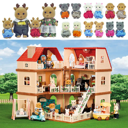 Forest Family Dollhouse Furniture Set – 3-Story Play Villa