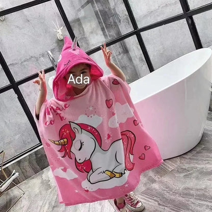 Kids Hooded Poncho Towel – Quick-Dry Cartoon Beach Robe