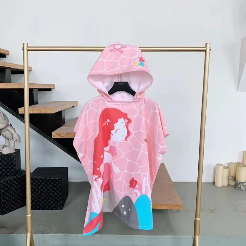 Kids Hooded Poncho Towel – Quick-Dry Cartoon Beach Robe