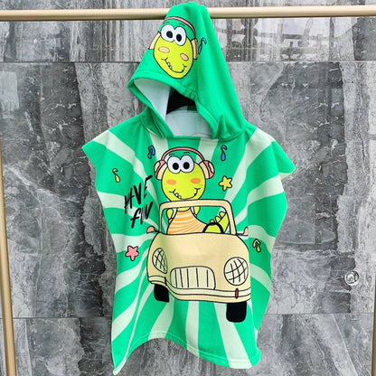 Kids Hooded Poncho Towel – Quick-Dry Cartoon Beach Robe