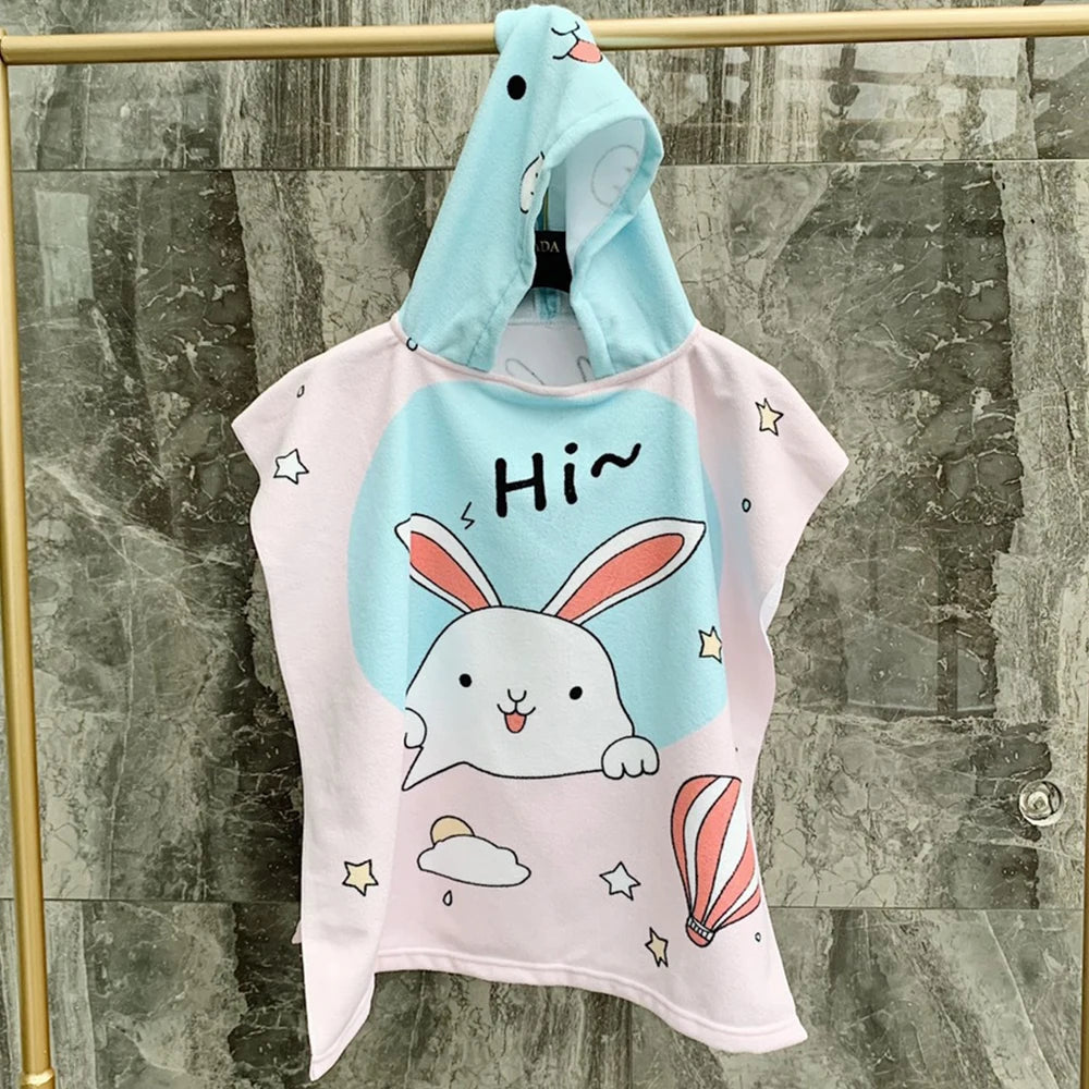 Kids Hooded Poncho Towel – Quick-Dry Cartoon Beach Robe