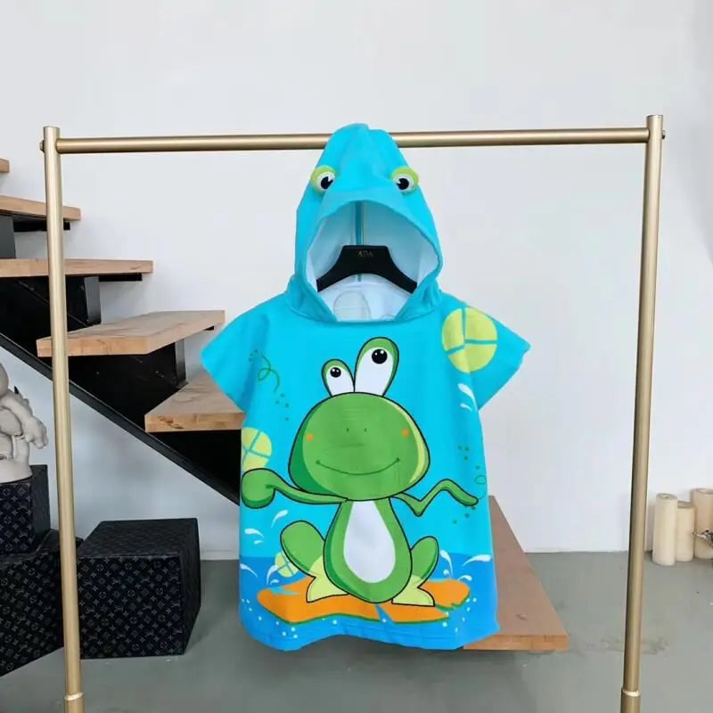 Kids Hooded Poncho Towel – Quick-Dry Cartoon Beach Robe