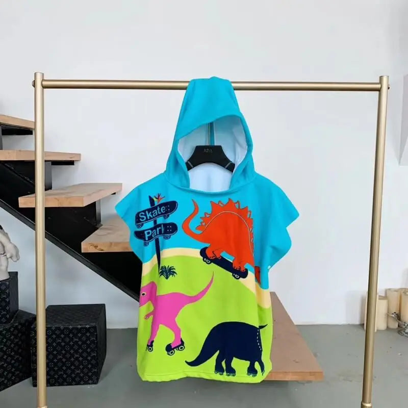 Kids Hooded Poncho Towel – Quick-Dry Cartoon Beach Robe