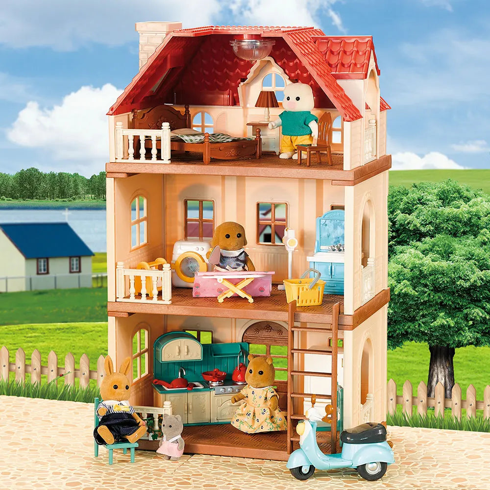 Forest Family Dollhouse Furniture Set – 3-Story Play Villa