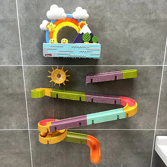 Baby Bath Toys Rainbow Duck Water Slide Fun Set