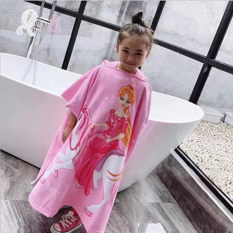 Kids Hooded Poncho Towel – Quick-Dry Cartoon Beach Robe