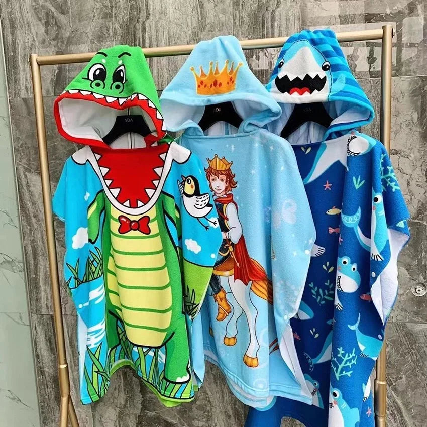 Kids Hooded Poncho Towel – Quick-Dry Cartoon Beach Robe