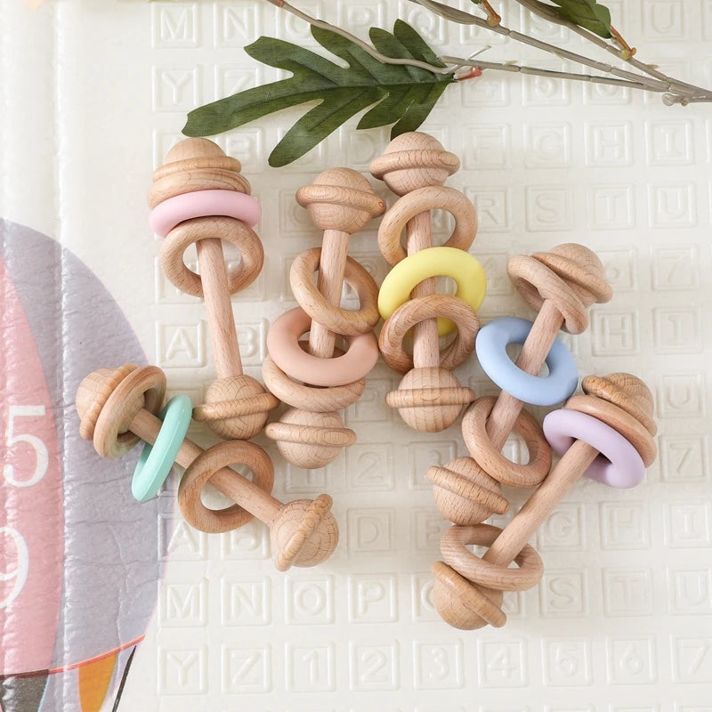 Baby Wooden Rattles Silicone Ring – Safe Teething Toy