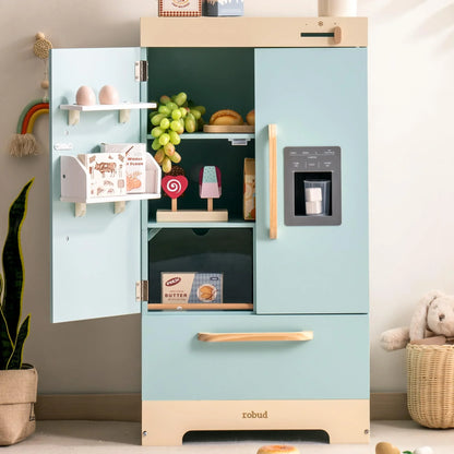 Wooden Play Kitchen Fridge with Ice Dispenser for Kids