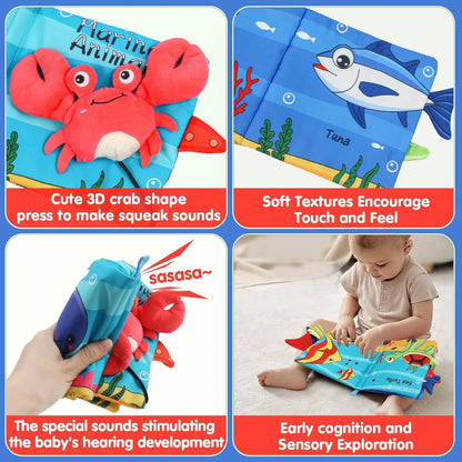 Baby Soft Cloth Book – Crinkle Marine Animal Sensory Fun