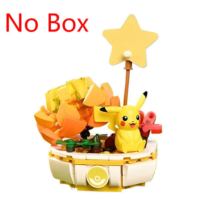 New Pokemon Building Block Pikachu Charmander Squirtle Model Toy Home Decoration Plant Potted Flower Brick Girl Toy Child Gift