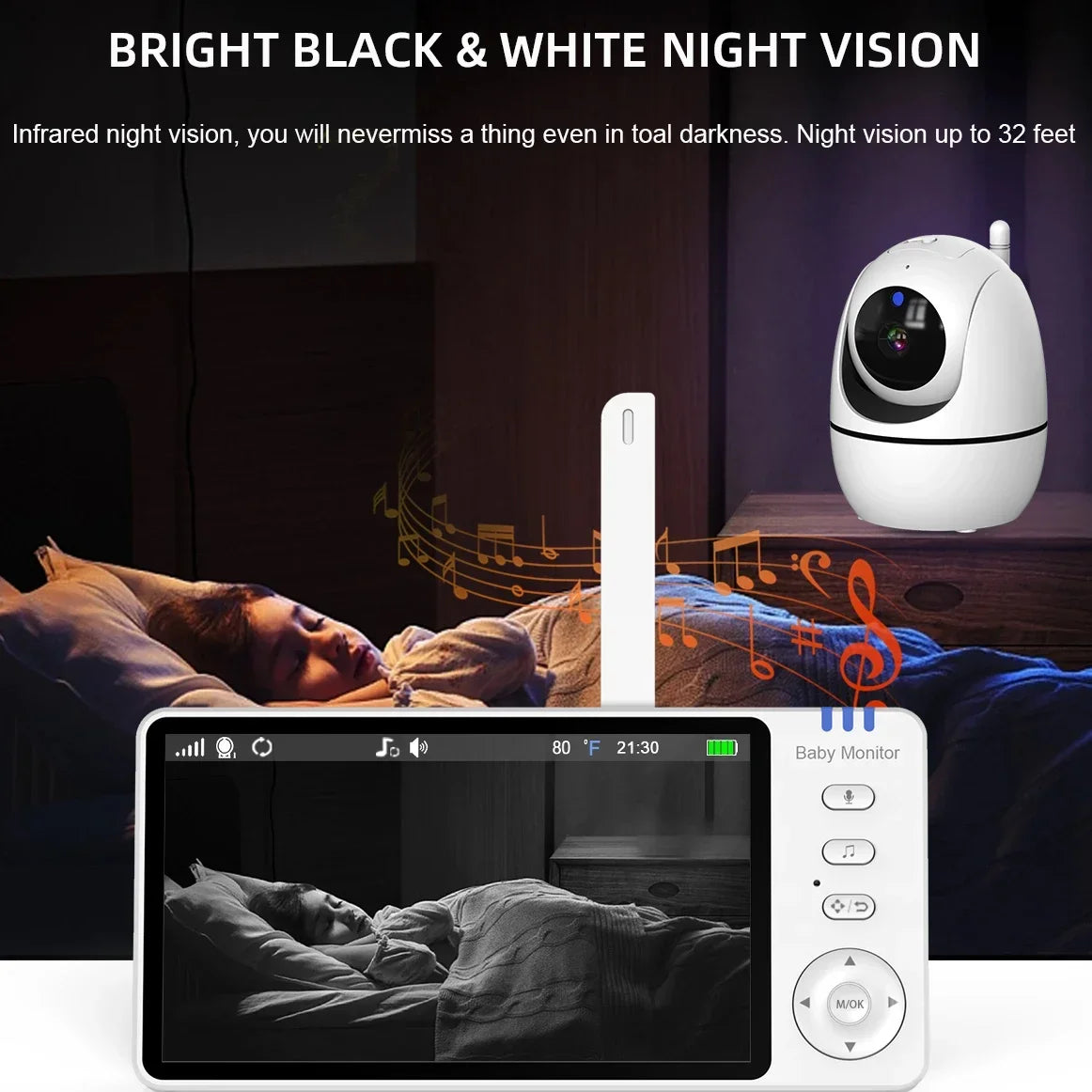 5" Video Baby Monitor HD PTZ Camera with Two-Way Audio