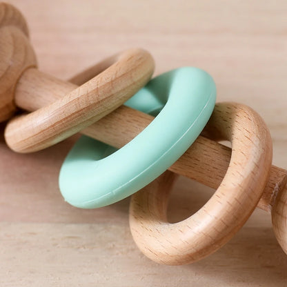Baby Wooden Rattles Silicone Ring – Safe Teething Toy