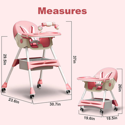 Foldable Baby High Chair – 4-in-1 Safe Reclining Seat