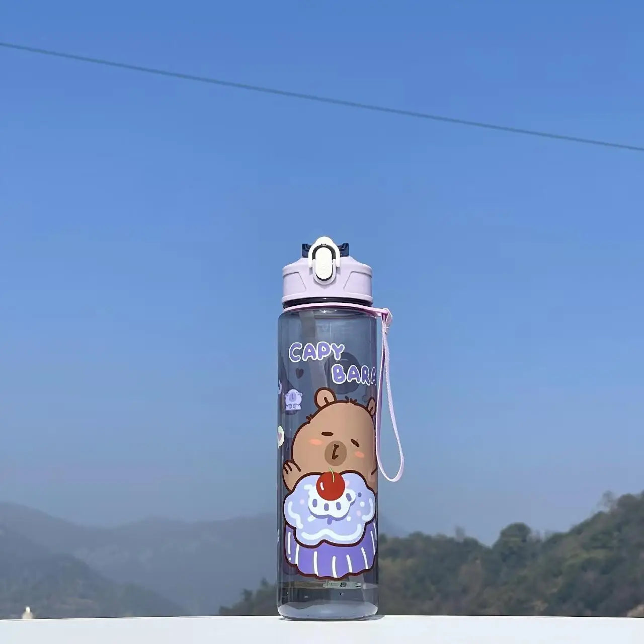Capybara Straw Water Bottle Large Capacity Insulated Cup