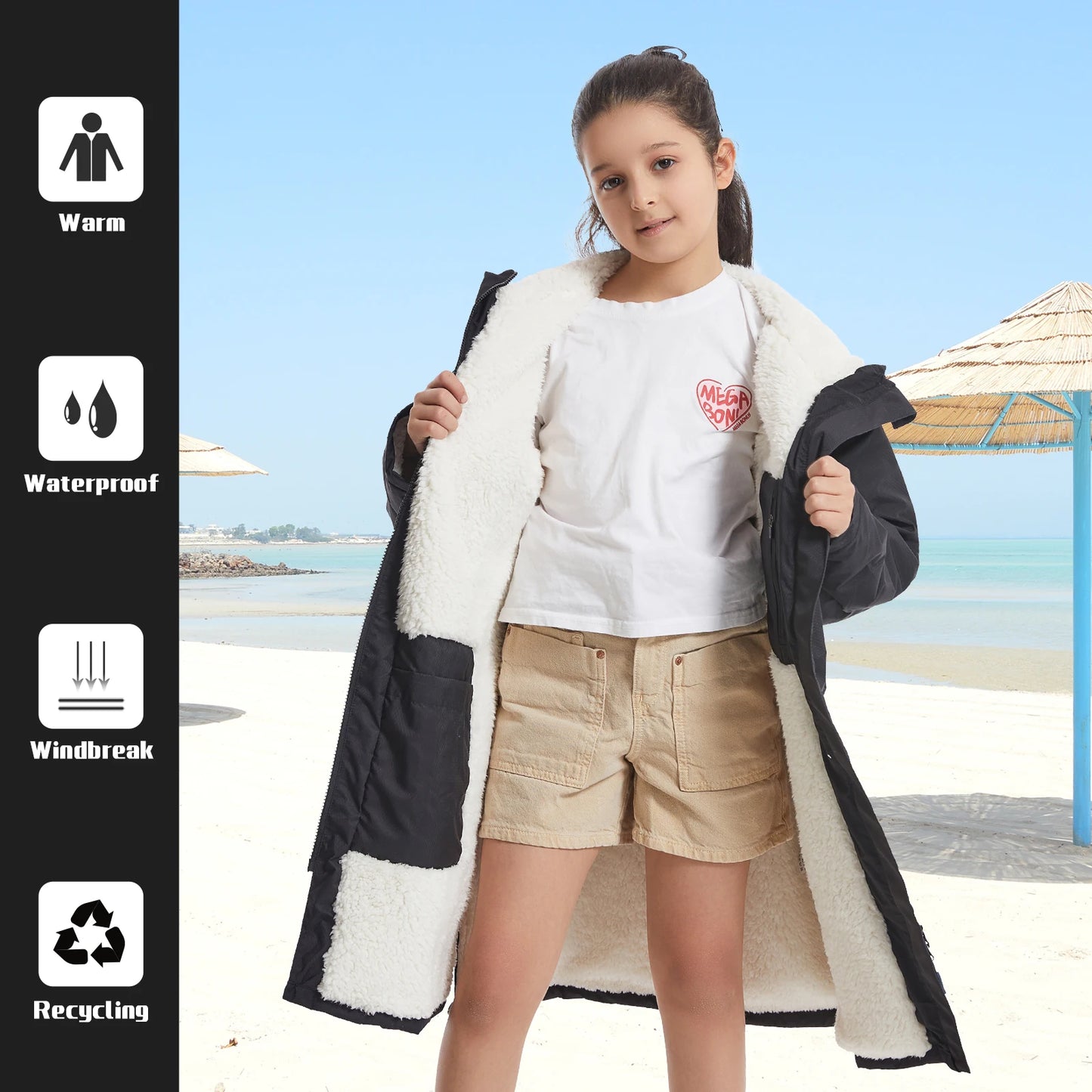 Kids Waterproof Changing Robe – Warm, Soft & Fluffy Hoodie
