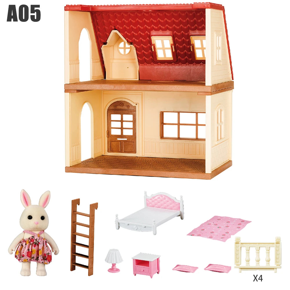 Forest Family Dollhouse Furniture Set – 3-Story Play Villa