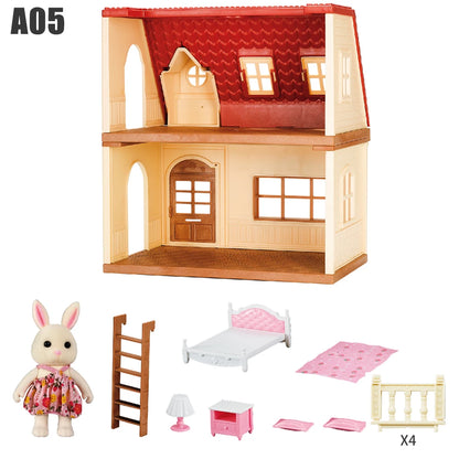 Forest Family Dollhouse Furniture Set – 3-Story Play Villa