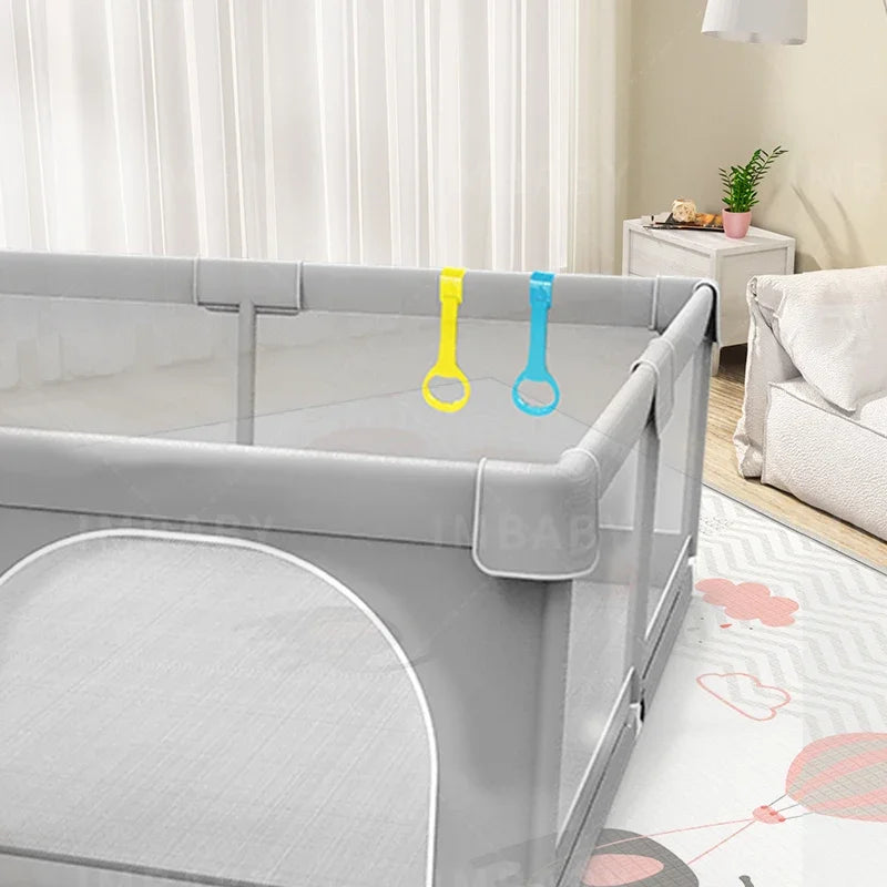 Baby Playpen with Safety Fence & Pull Rings for Toddlers
