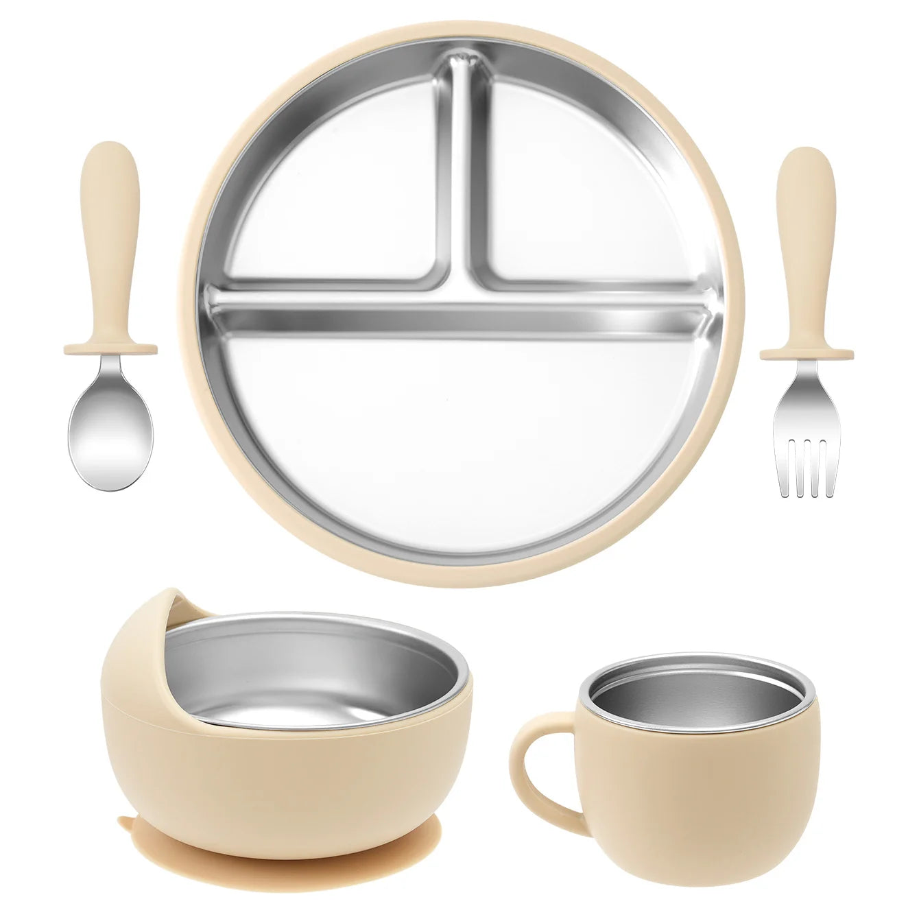 Stainless Steel Baby Feeding Set with BPA-Free Silicone Bowl