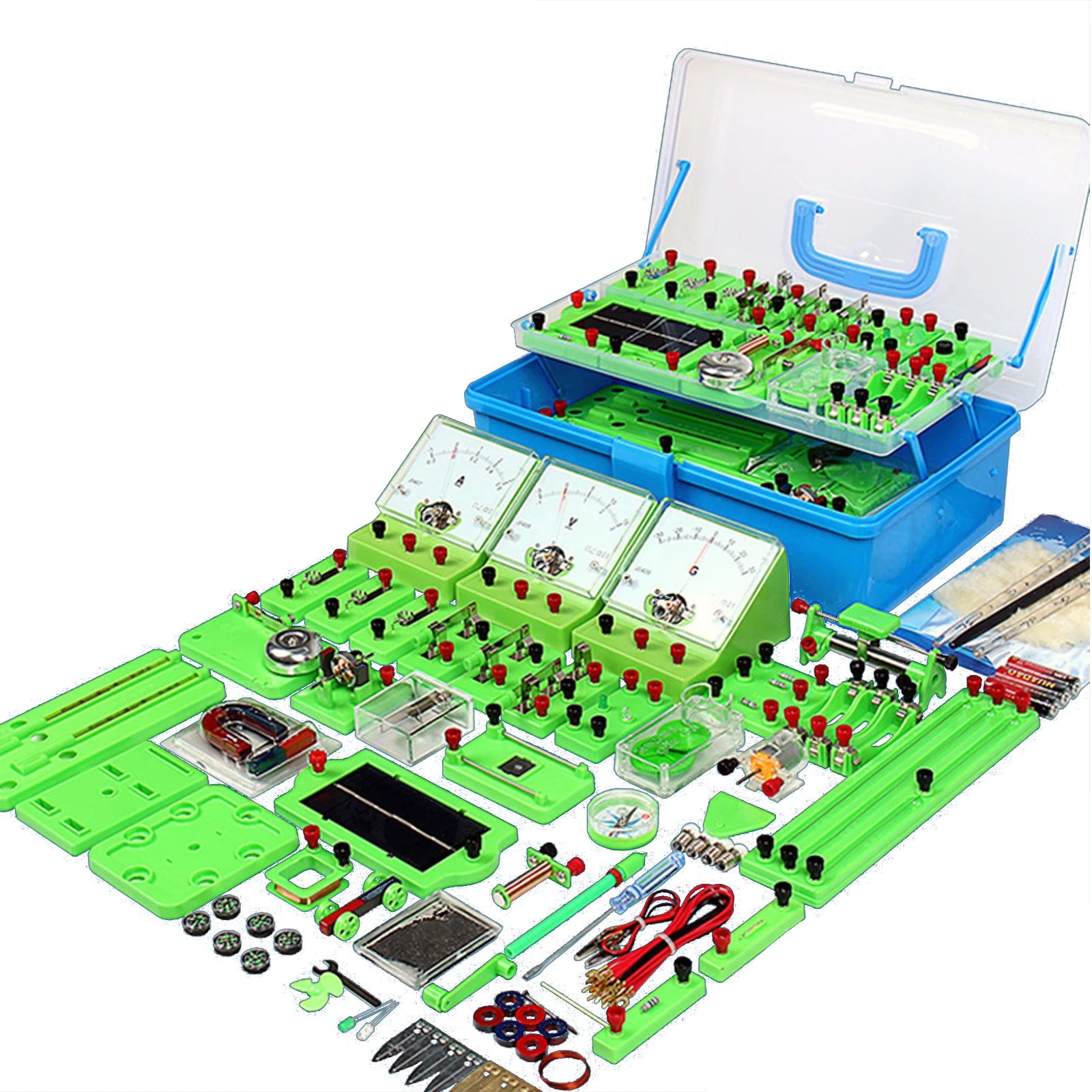 complete electromagnetism experiment kit used in classroom physics learning