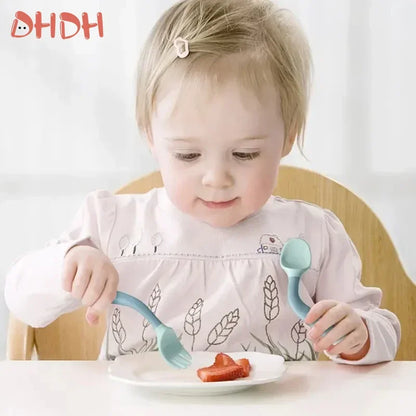 Silicone Baby Spoon & Fork Set – Soft Training Tableware