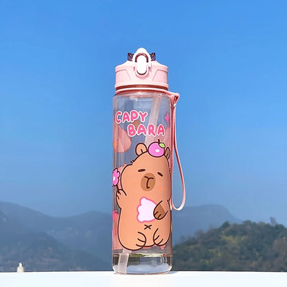 Capybara Straw Water Bottle Large Capacity Insulated Cup