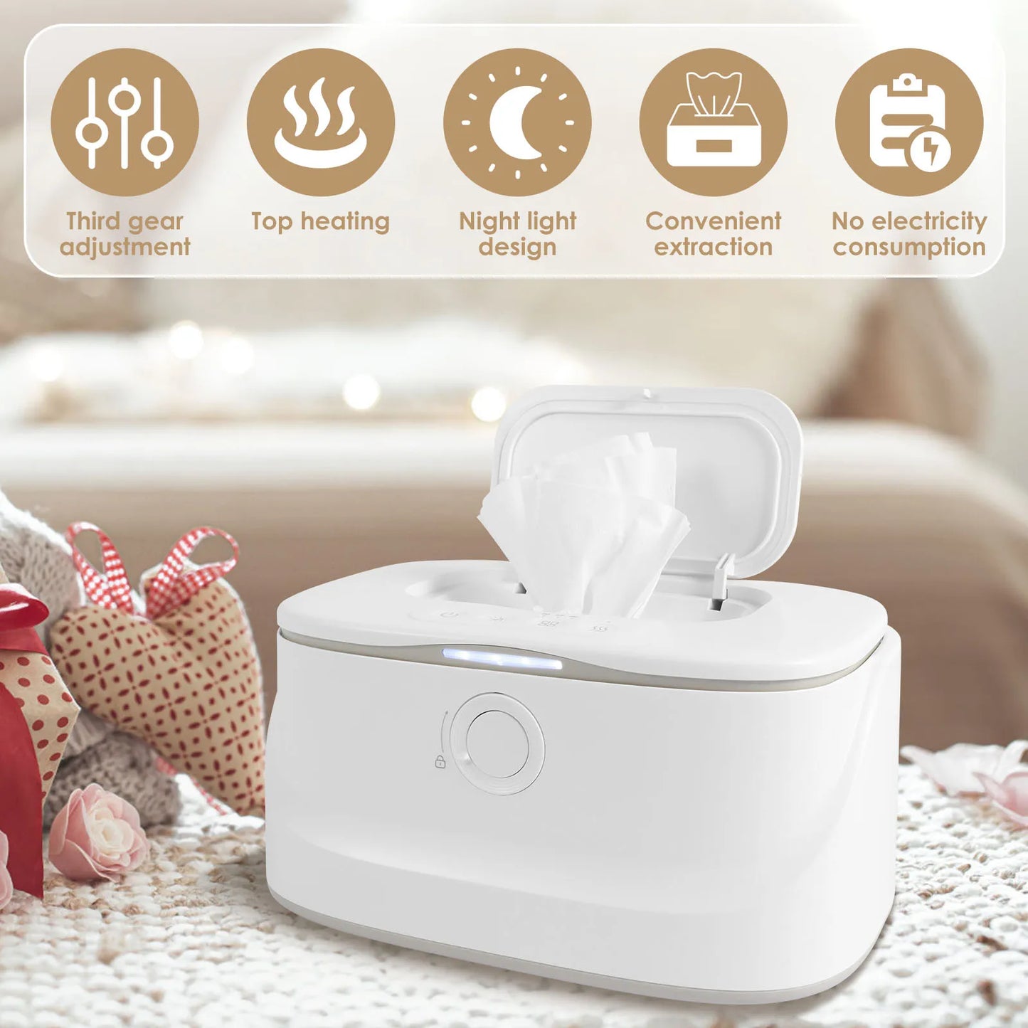 USB Baby Wipe Warmer with LED Light & Adjustable Heat