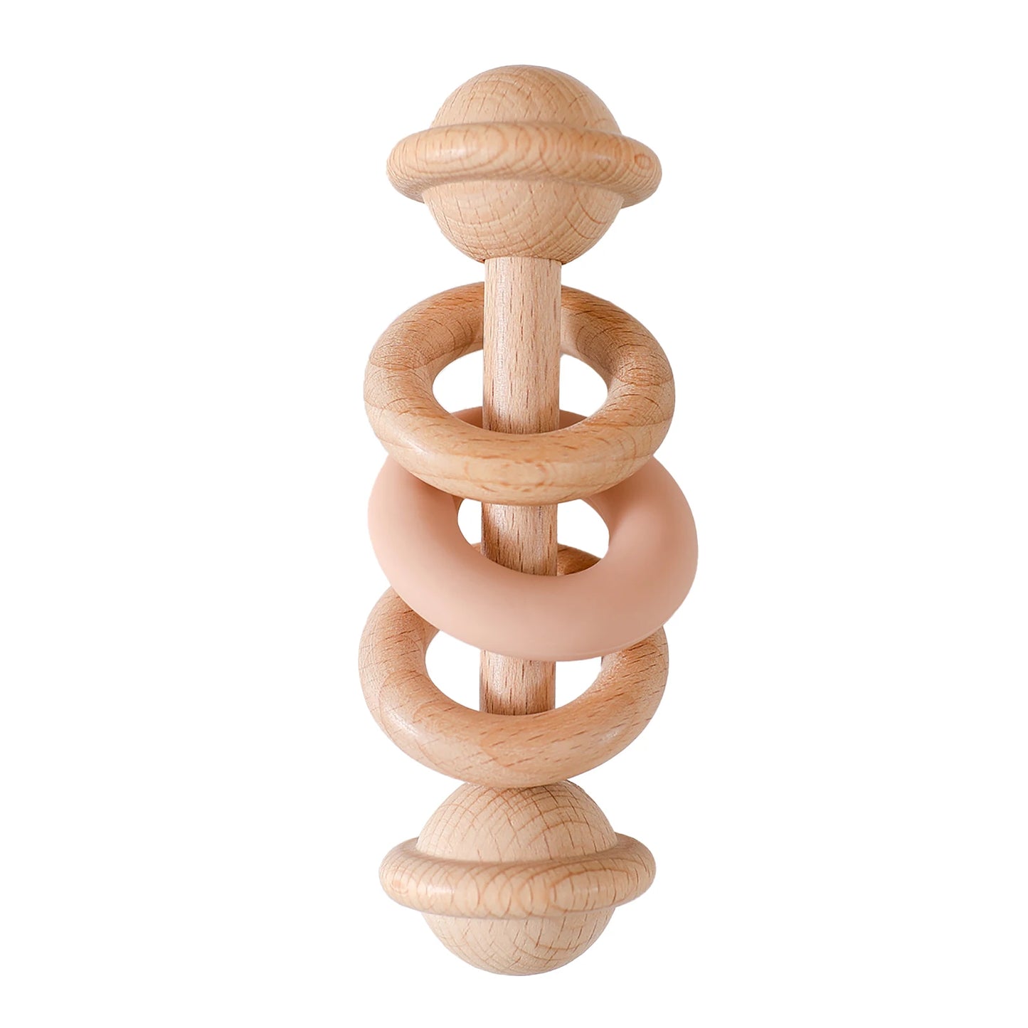 Baby Wooden Rattles Silicone Ring – Safe Teething Toy