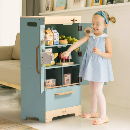 Wooden Play Kitchen Fridge with Ice Dispenser for Kids
