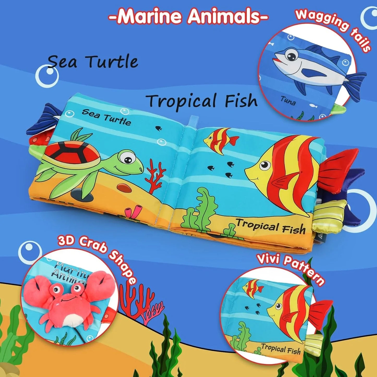 Baby Soft Cloth Book – Crinkle Marine Animal Sensory Fun