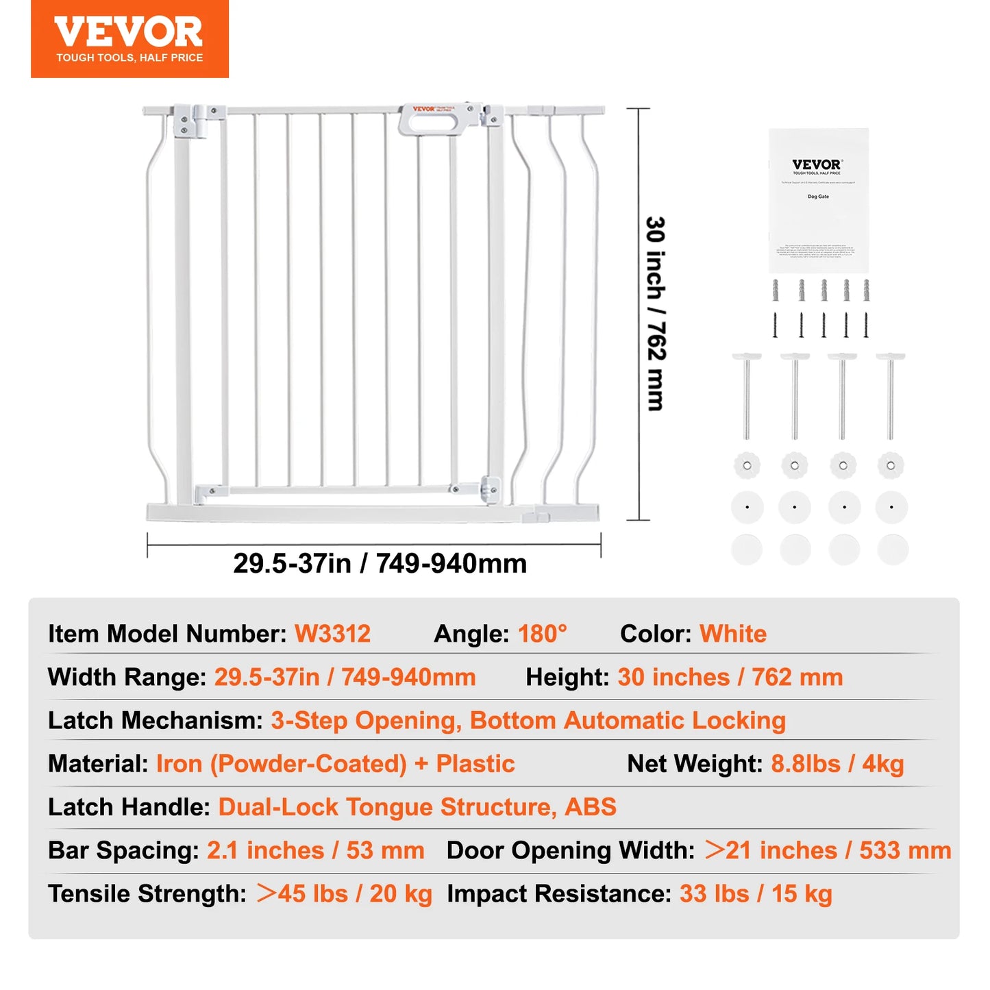 Baby Gate for Stairs & Doorways with Auto-Close Safety