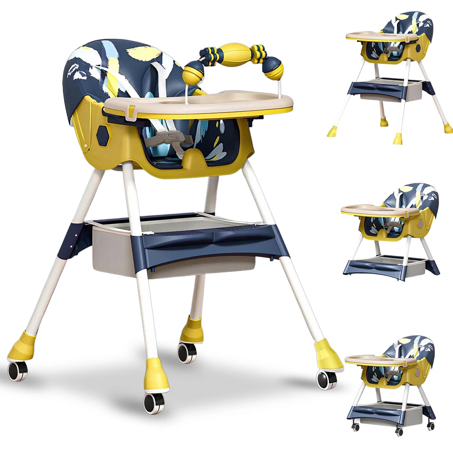Foldable Baby High Chair – 4-in-1 Safe Reclining Seat