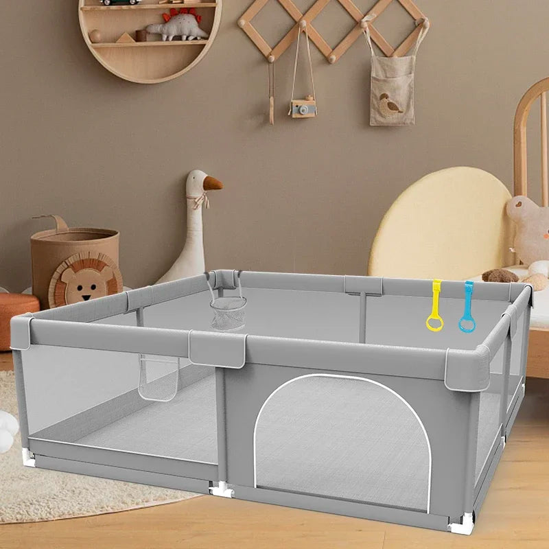 Baby Playpen with Safety Fence & Pull Rings for Toddlers