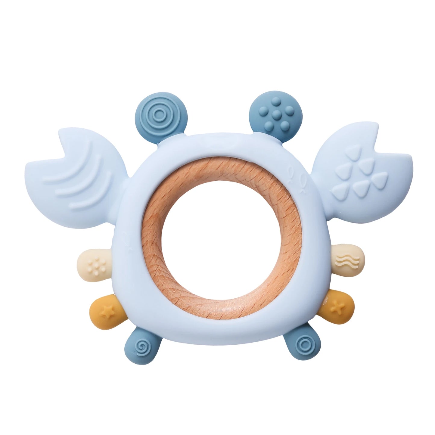Silicone Baby Teether – Crab Wooden Ring for Gum Relief