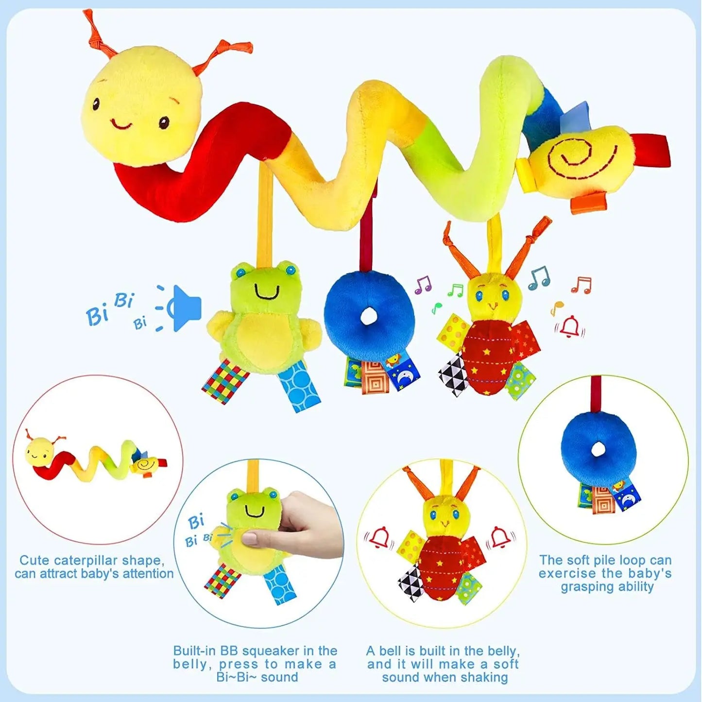 Infant Spiral Car Seat Toys – Plush Sensory Rattle