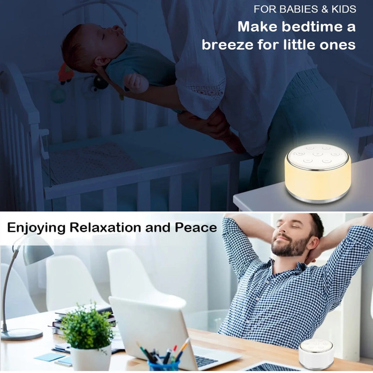 White Noise Machine for Baby – 34 Sounds & 7-Color Night Light