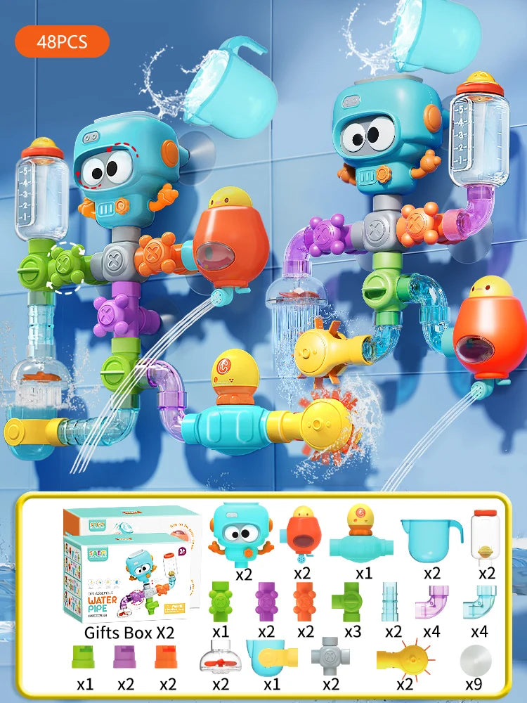 Baby Bath Toys DIY Water Pipe Set with Strong Suction