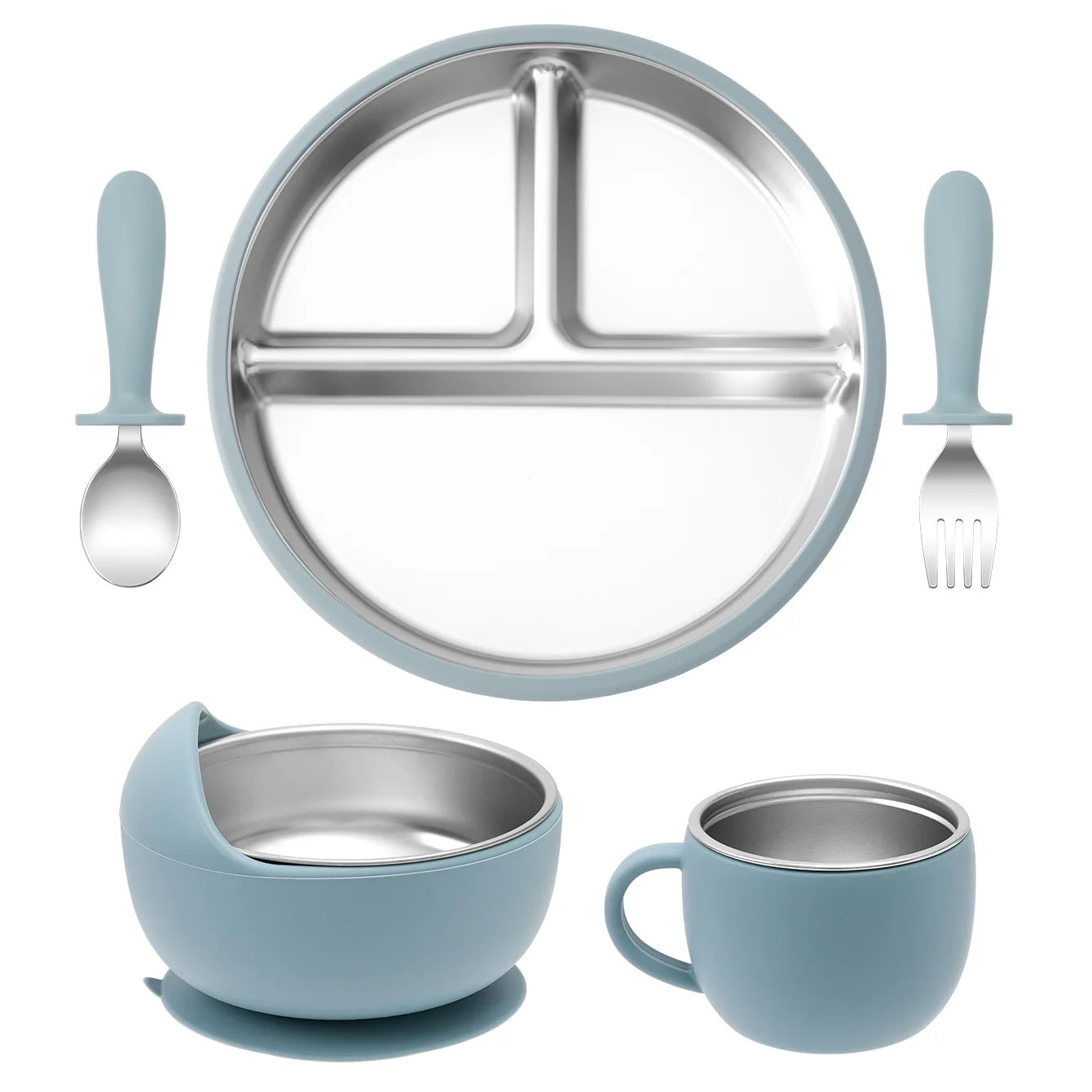 Stainless Steel Baby Feeding Set with BPA-Free Silicone Bowl