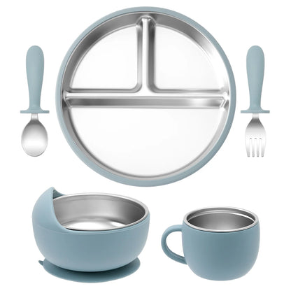 Stainless Steel Baby Feeding Set with BPA-Free Silicone Bowl