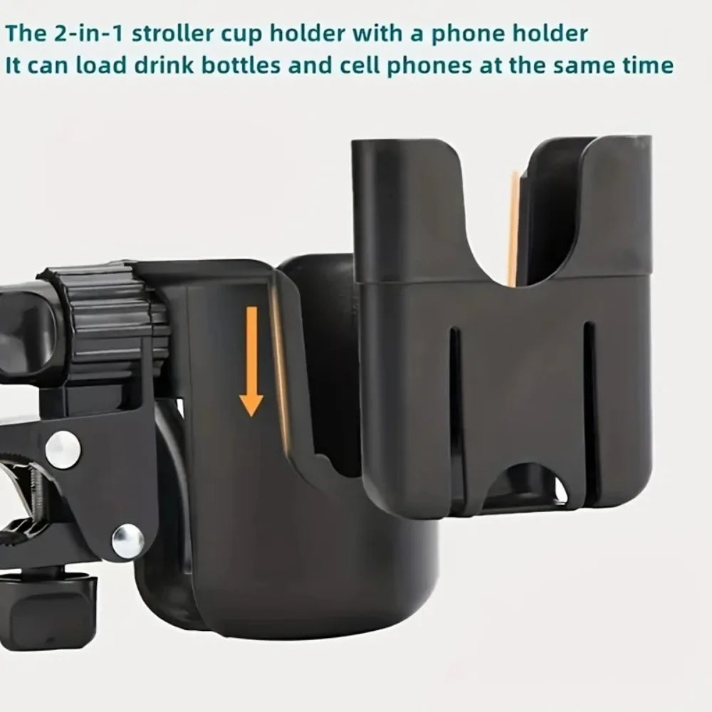 Universal Stroller Cup Holder with Phone Mount for Easy Travel