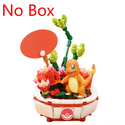 New Pokemon Building Block Pikachu Charmander Squirtle Model Toy Home Decoration Plant Potted Flower Brick Girl Toy Child Gift