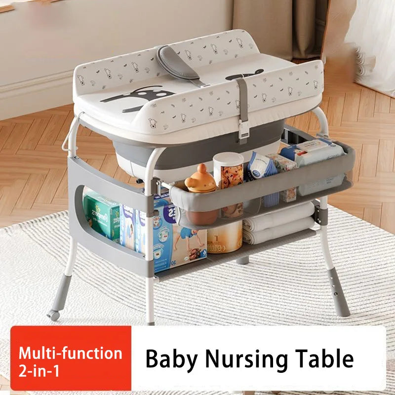 Foldable Baby Nursing Table with 2-in-1 Changing Station