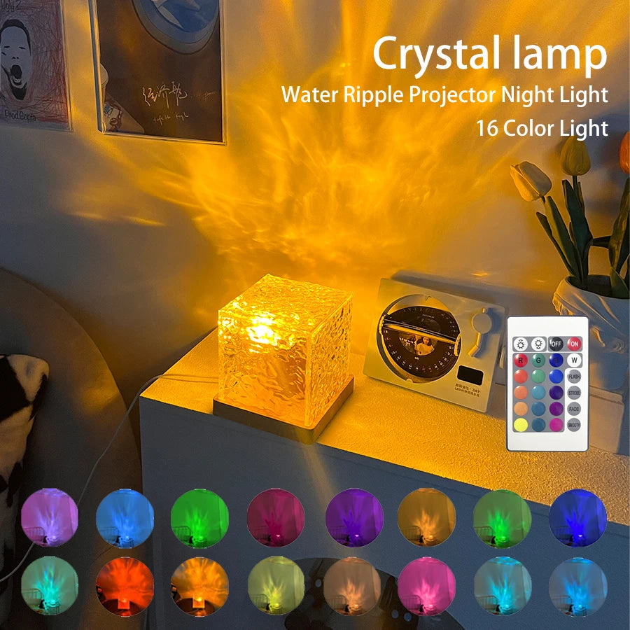 Water Ripple Projector Lamp – Rotating 16 Colors for Relaxation